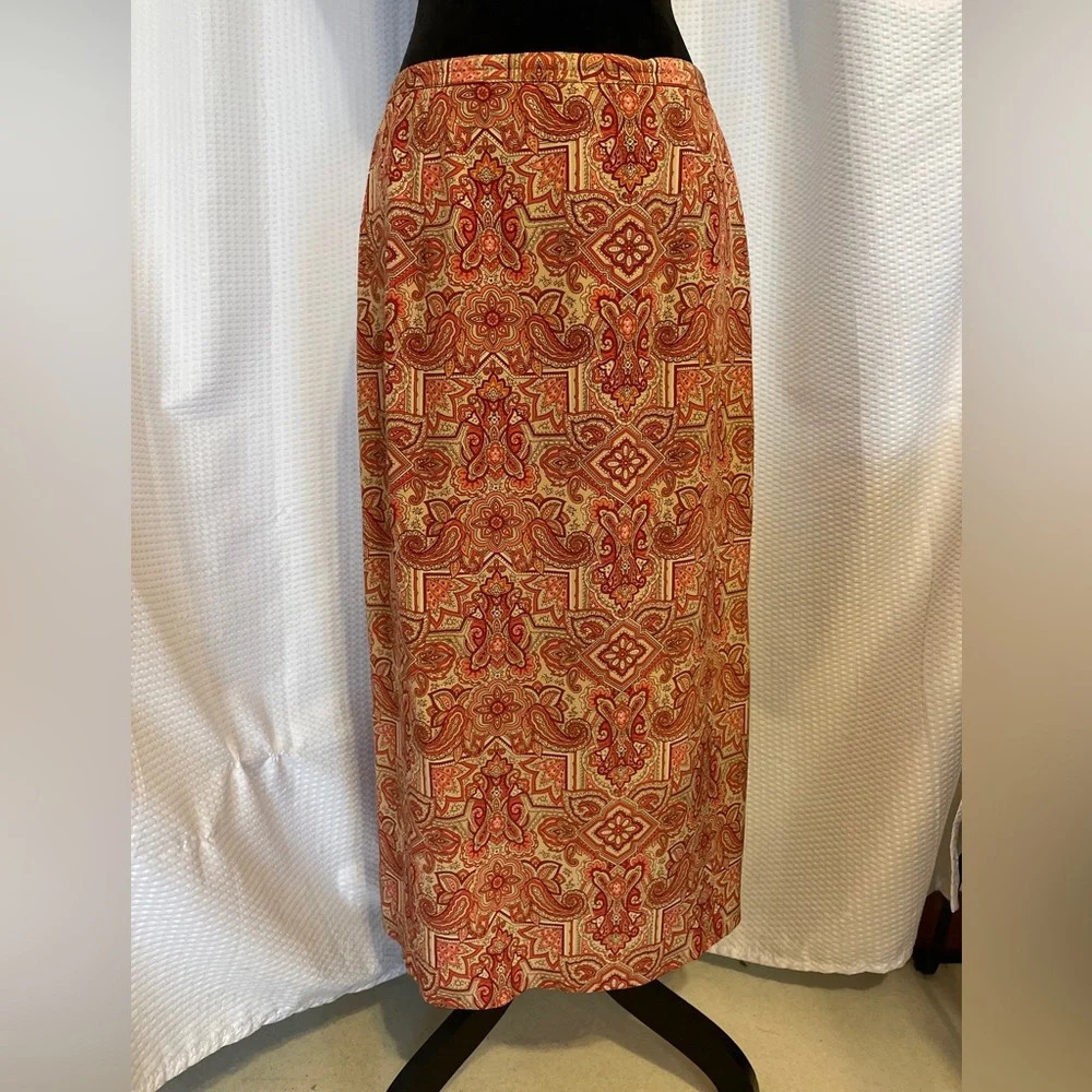 Talbots 100% silk Paisley Floral Print Skirt Size Petite 12